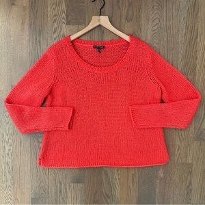 Eileen Fisher Airy Merino Wool Blend Scoop Neck Sweater in Orange Red Large